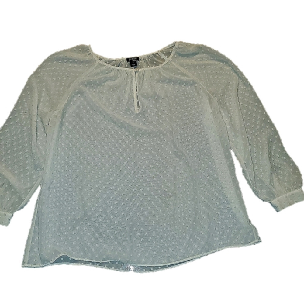 J. Crew Small Balloon Sleeve Sheer Textured Cream Long Sleeve Top